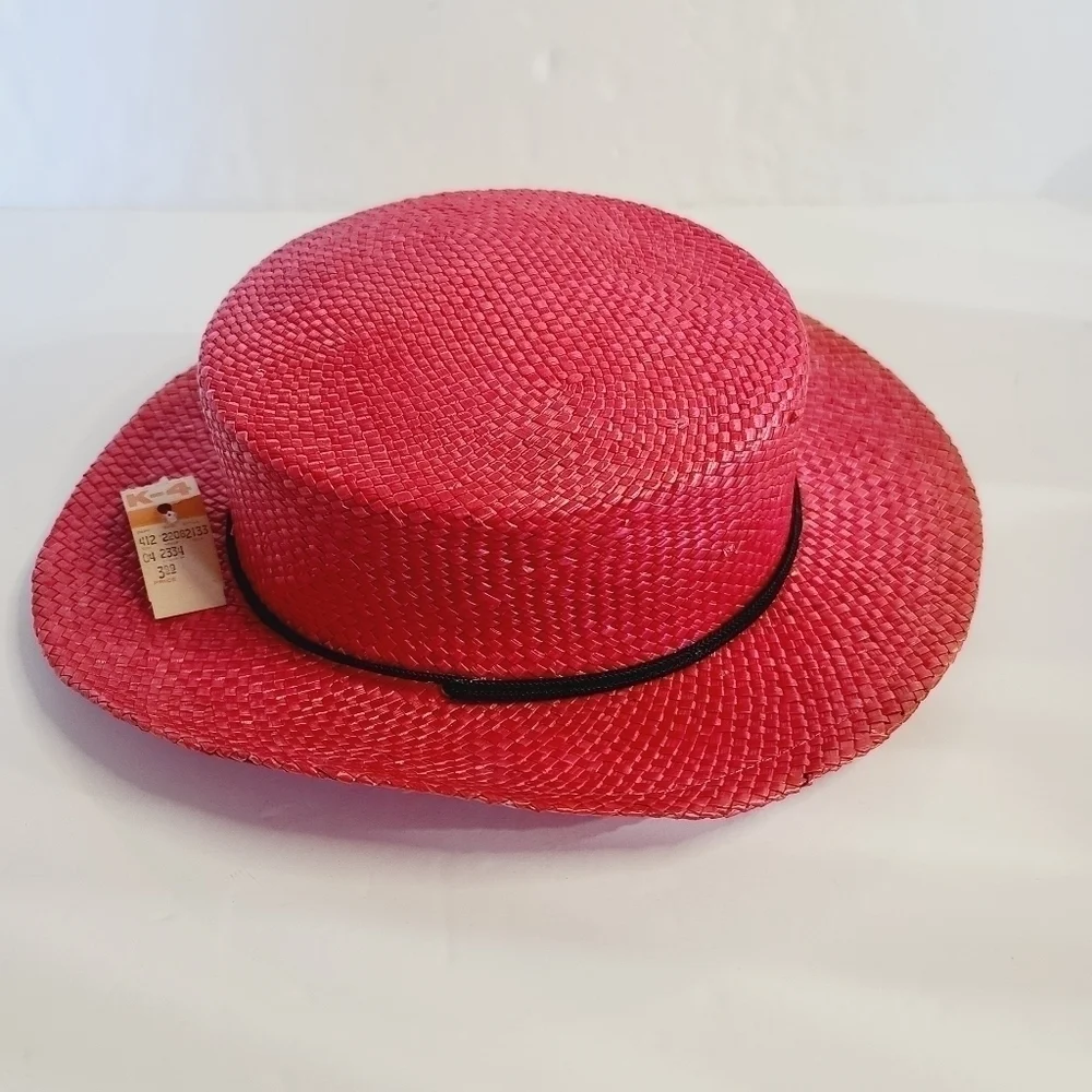 Vintage 90s Red Straw Brim Beach Summer Hat - Picture 6 of 11